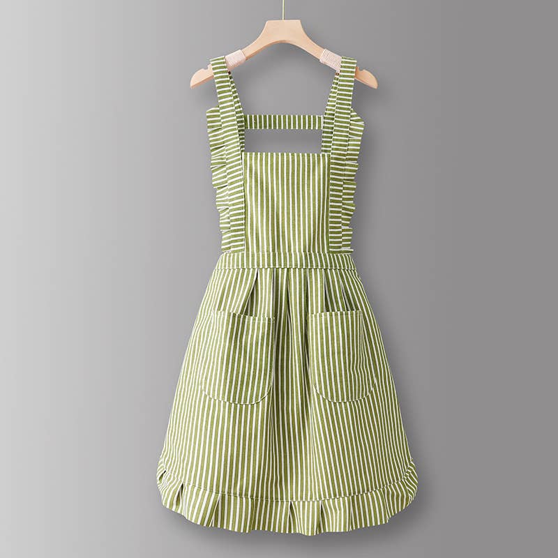 Cotton Striped Grid Kitchen Apron with Pocket