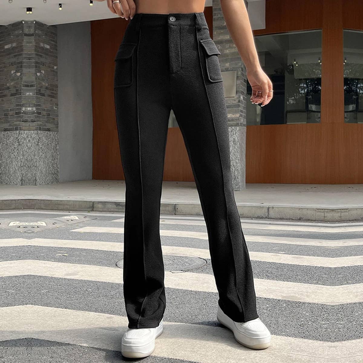 POCKET SOLID COLOR STRETCH MICRO-CROPPED PANTS