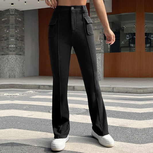 POCKET SOLID COLOR STRETCH MICRO-CROPPED PANTS