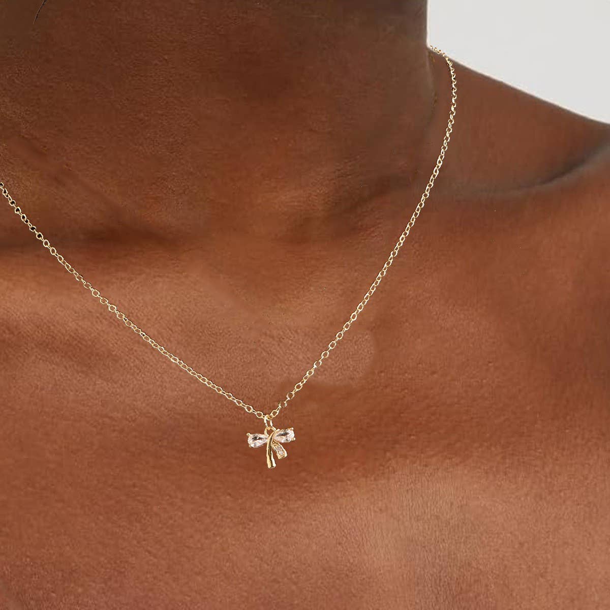 Copper-plated bow collarbone necklace