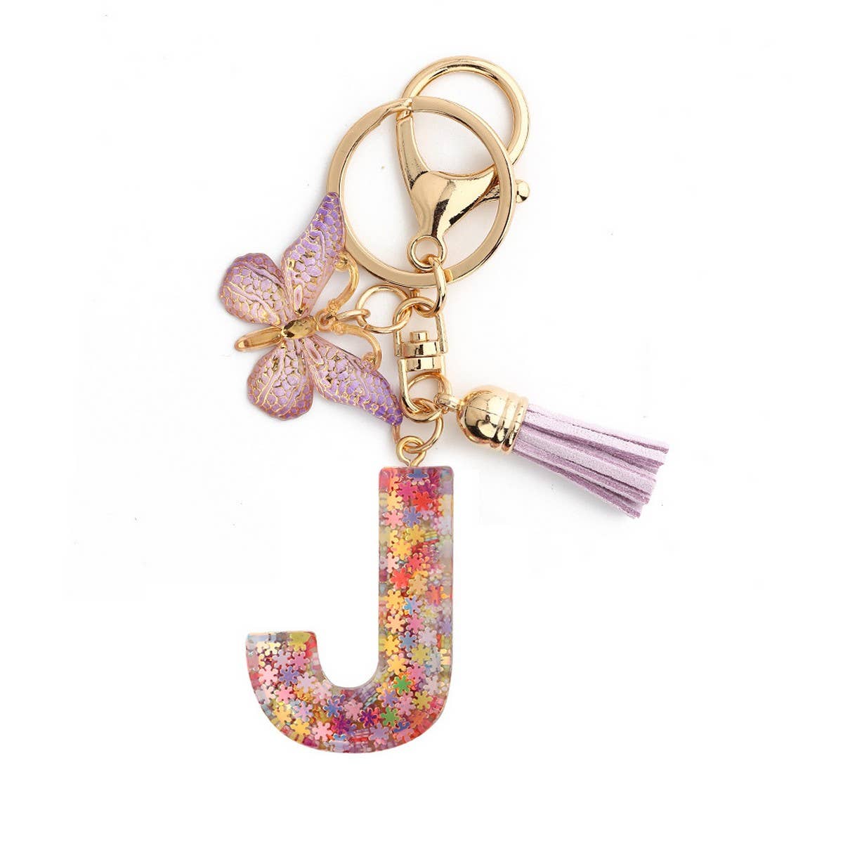 Pink Snowflake Letter Butterfly Keychain_CWMM6865