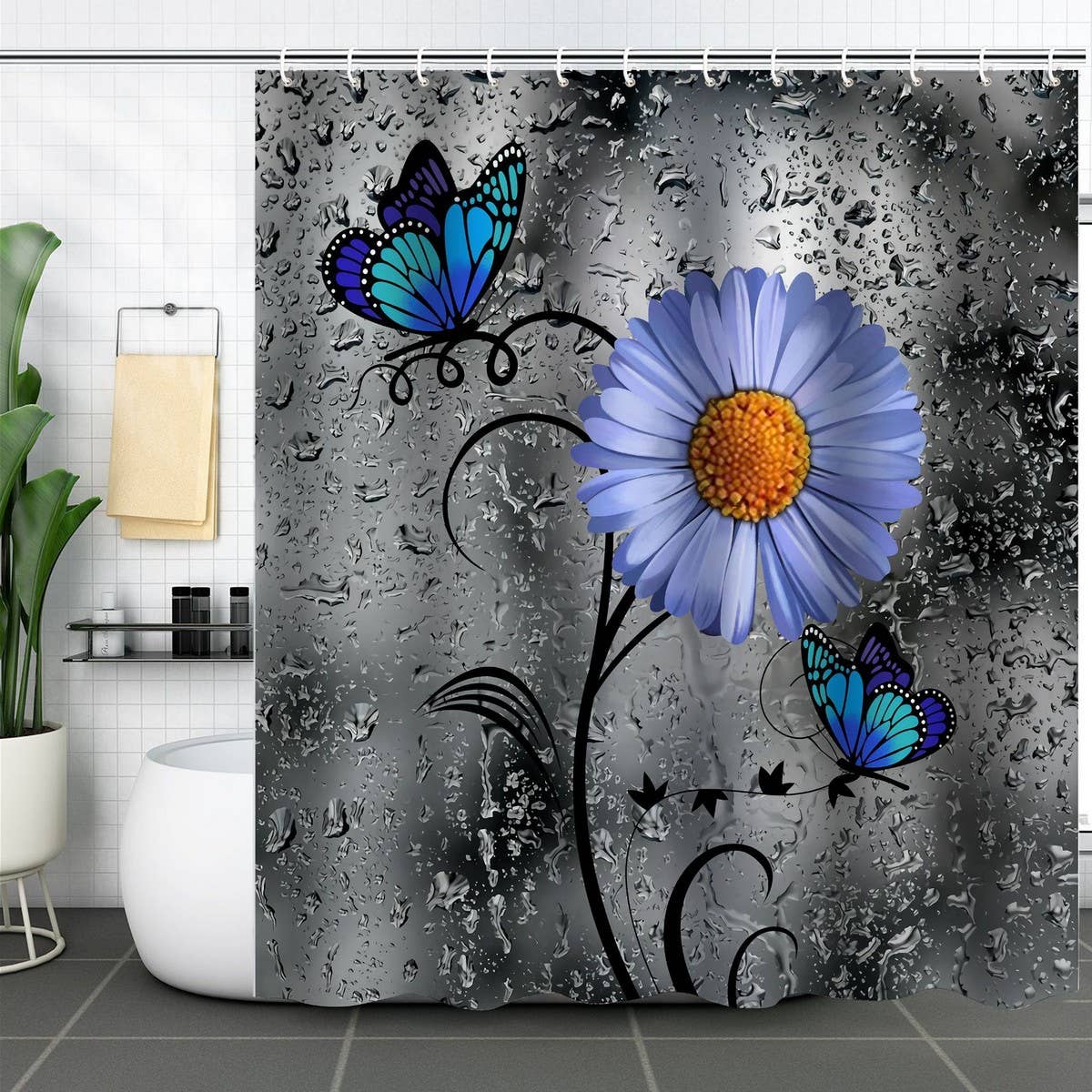 FLOWER WATERPROOF BATHROOM SHOWER CURTAIN