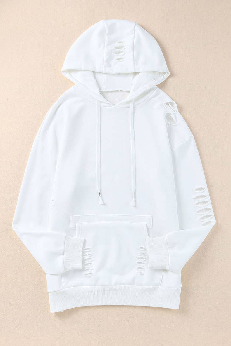SOLID COLOR ALL-IN-ONE RIPPED HOODIE JUMPER