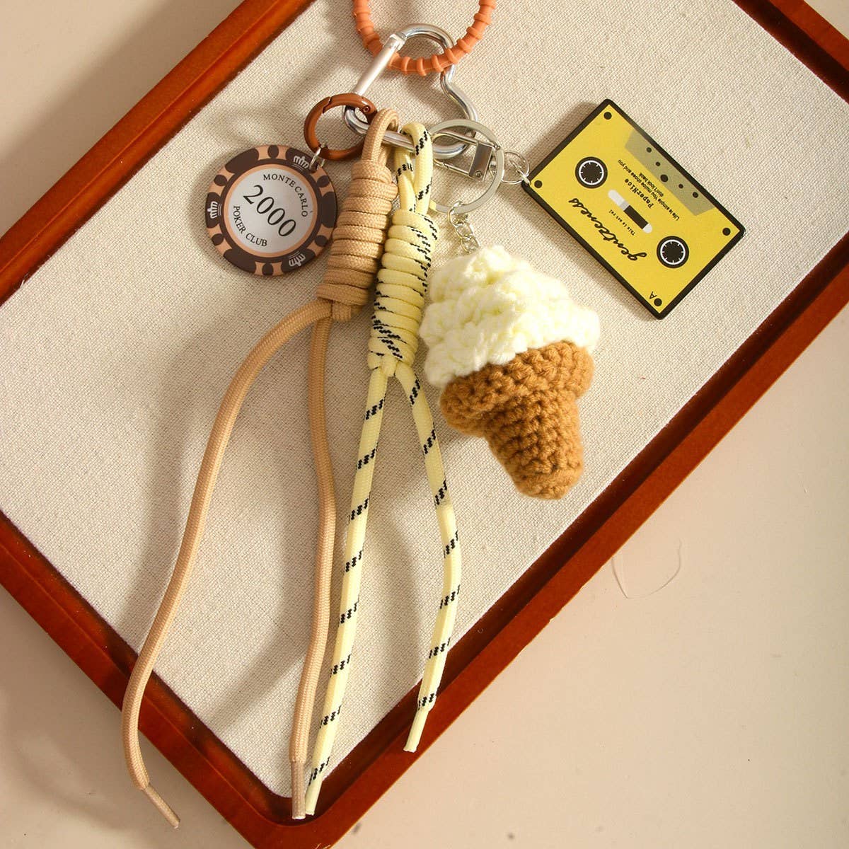 Creative Ice Cream Keychain with Braided Cord
