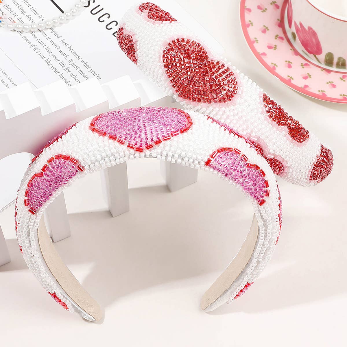 FULL DIAMOND RICE BEAD HEART HEADBAND