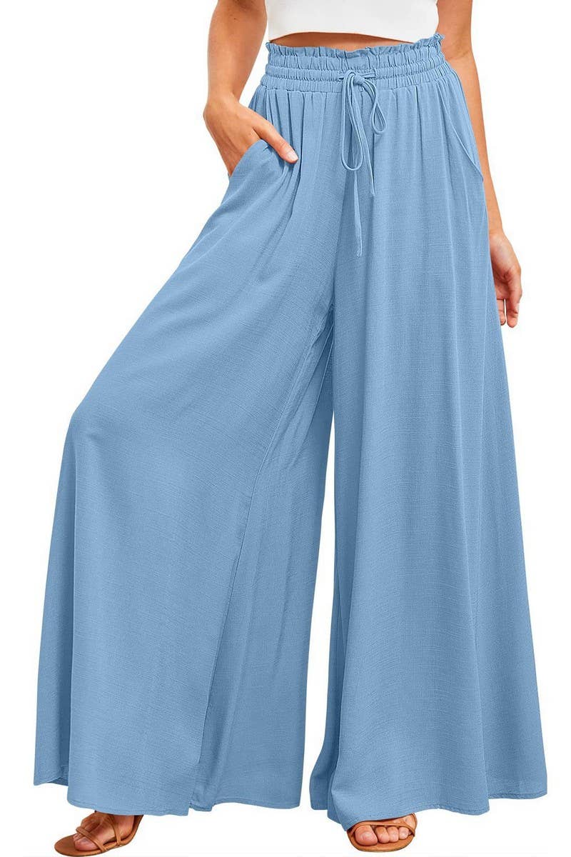 CWBLP0710_CASUAL ELASTIC WAIST WIDE LEG PANTS