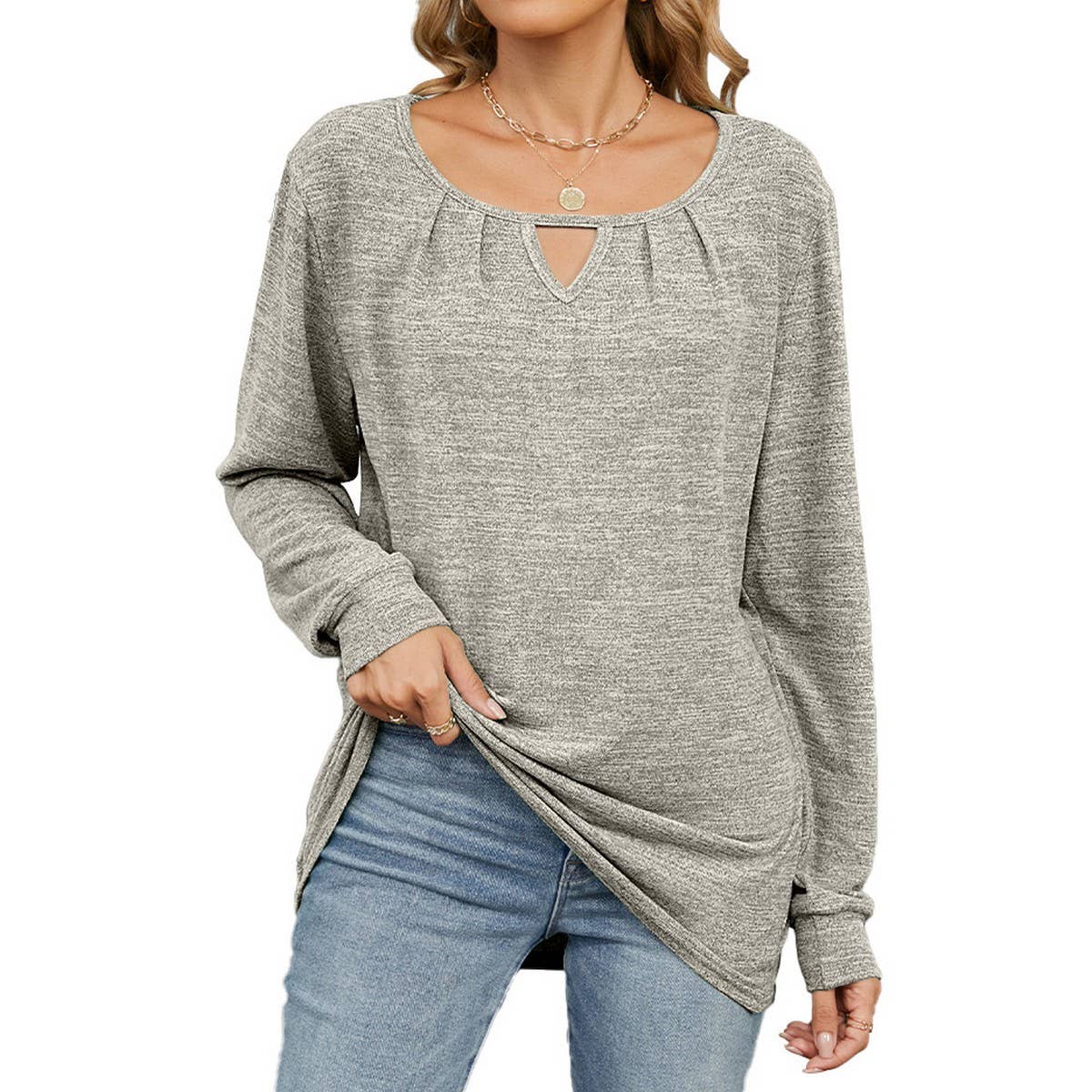 Ruffled fur hollow loose long-sleeved T-shirt
