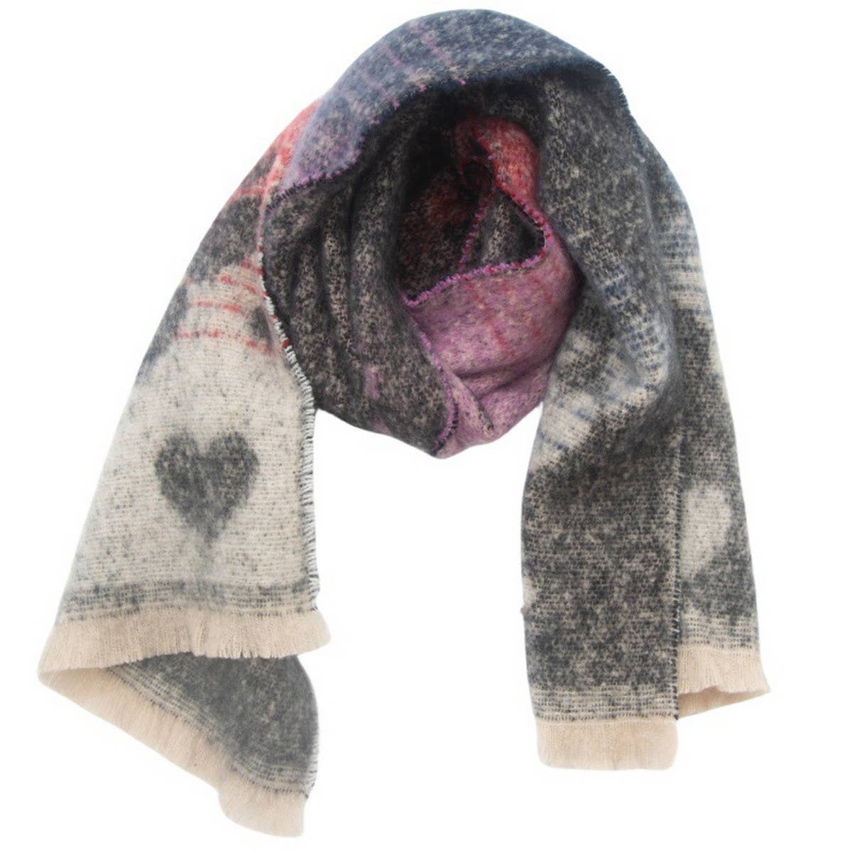 Heart Pattern Circle Yarn Scarf - Women's Wrap