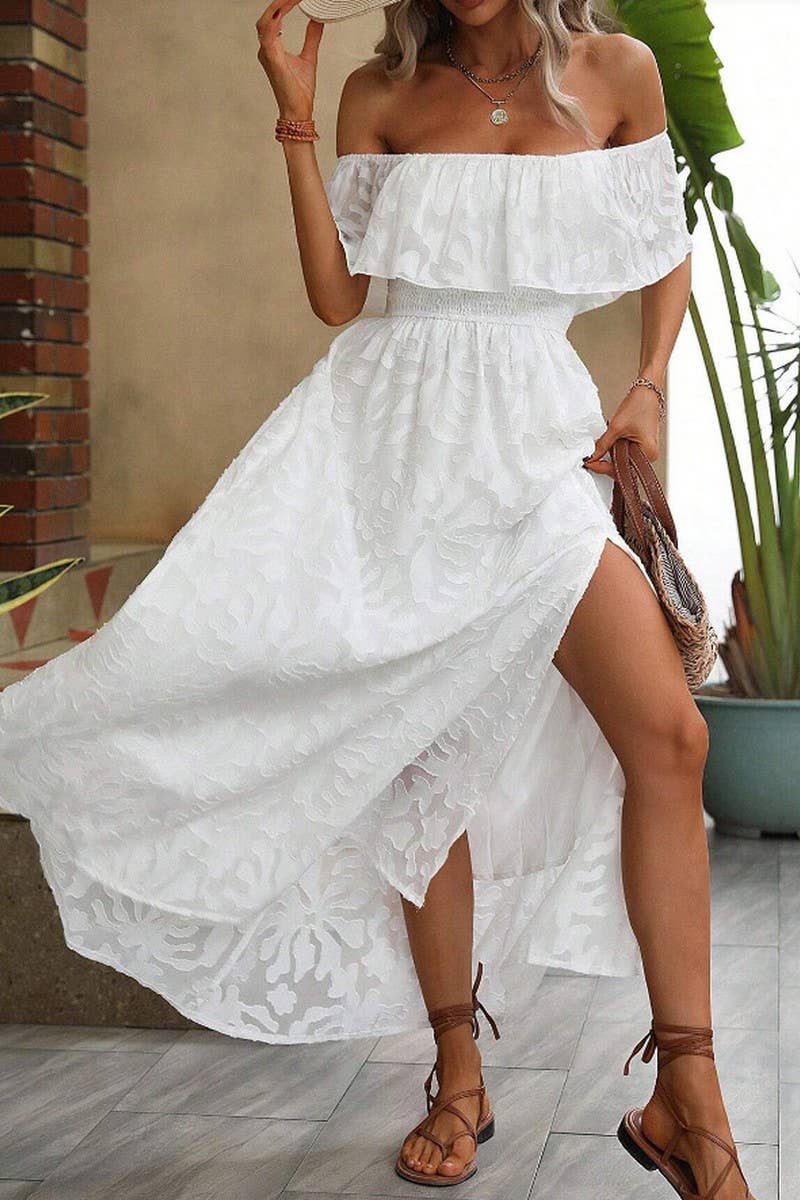 CWDMD00987_SEXY ONE-SHOULDER SOLID COLOR SHORT-SLEEVED DRESS