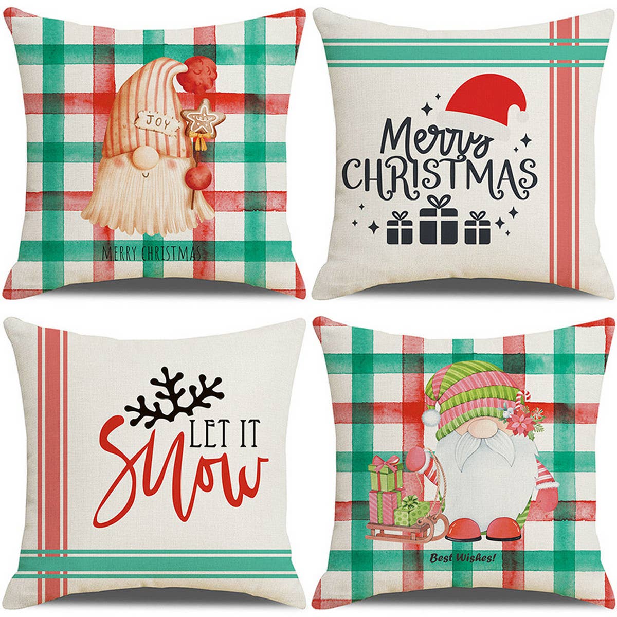 CARTOON RED AND GREEN PLAID CHRISTMAS PILLOWCASE_CWMM1401