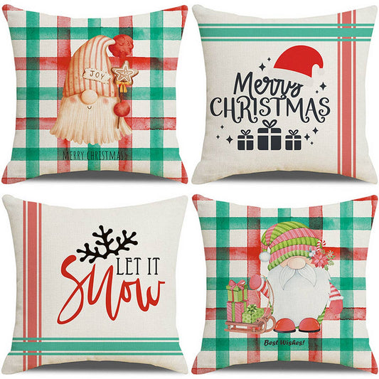 CARTOON RED AND GREEN PLAID CHRISTMAS PILLOWCASE_CWMM1401