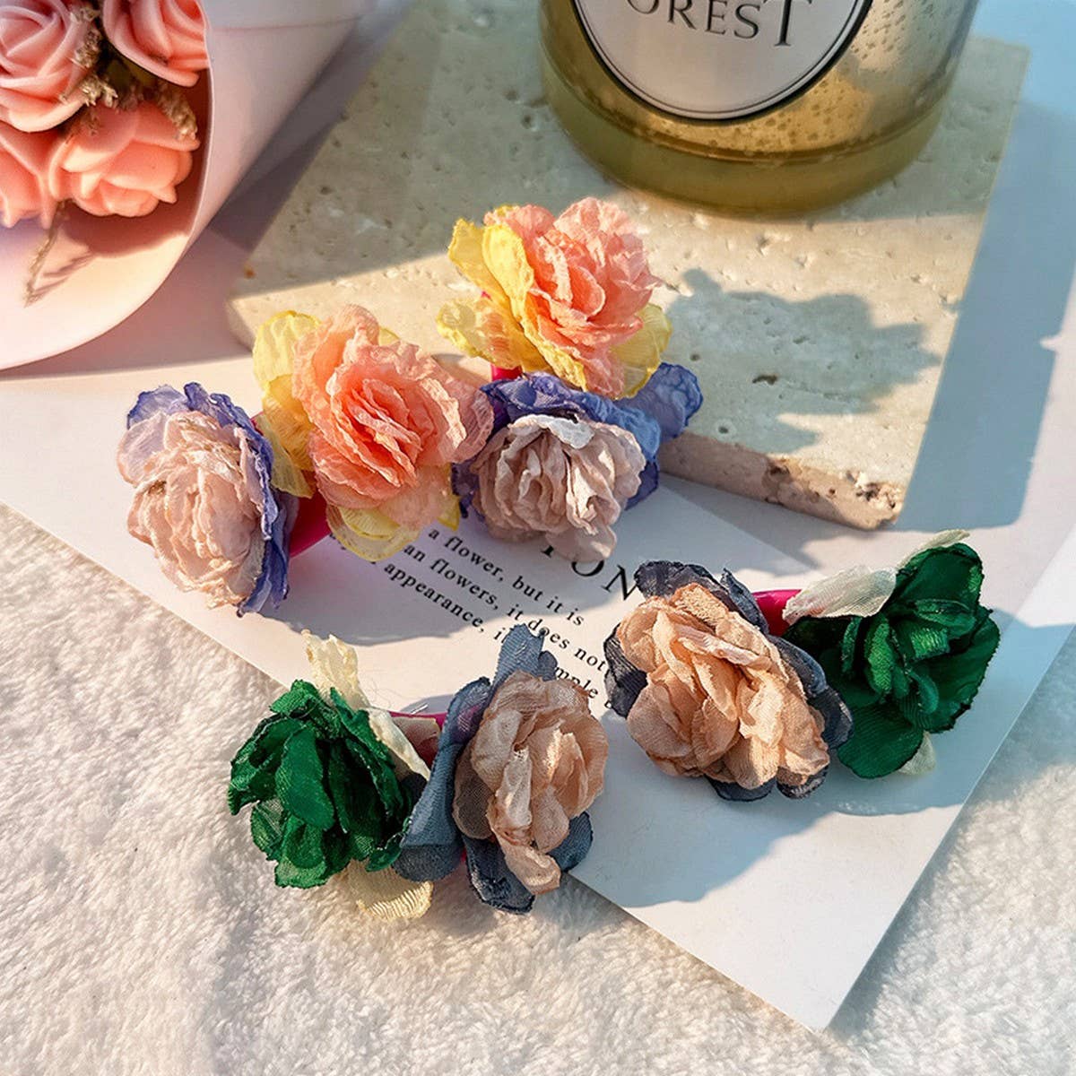 Fabric Flower C-Shaped Stud Earrings ??Fresh Style_CWMM6183