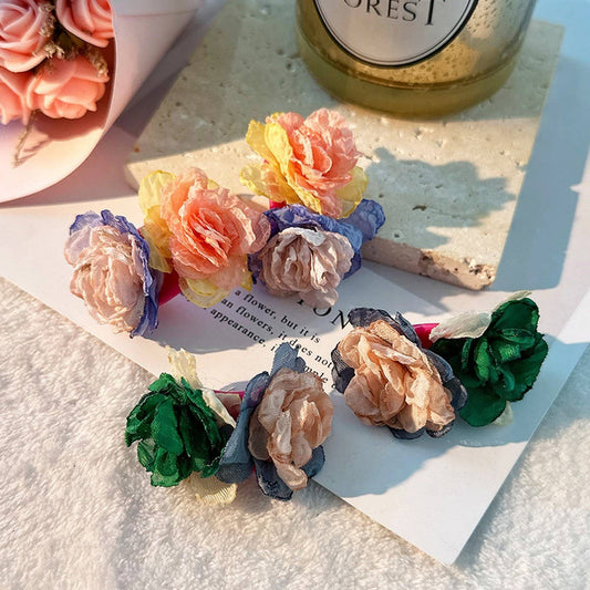 Fabric Flower C-Shaped Stud Earrings ??Fresh Style_CWMM6183