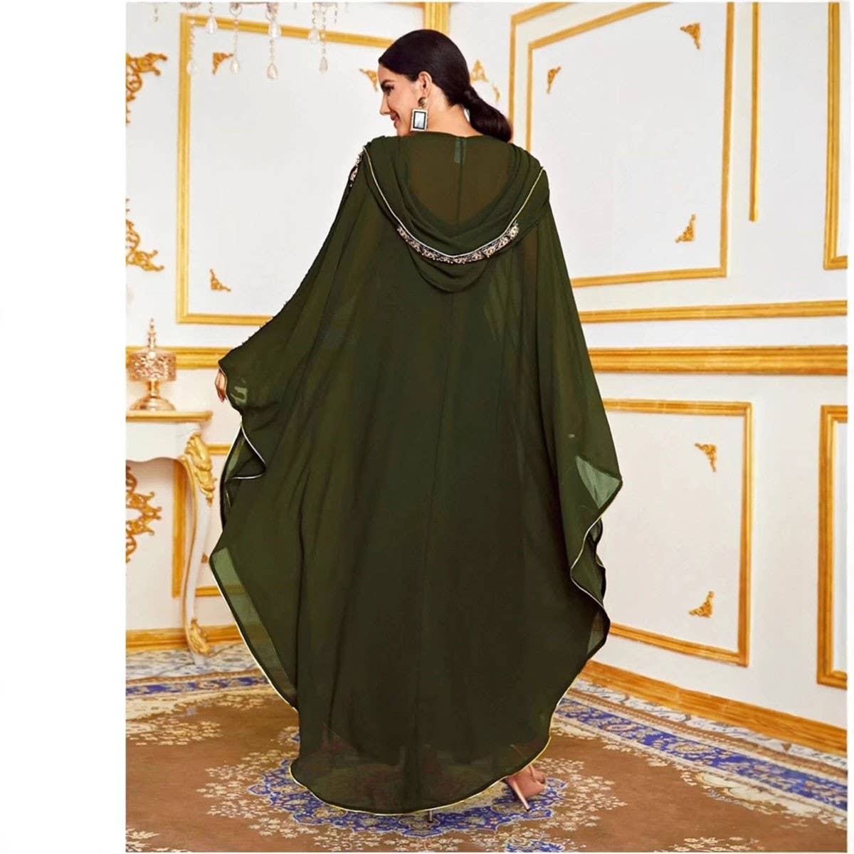 Embroidered Chiffon Hooded Abaya Cape