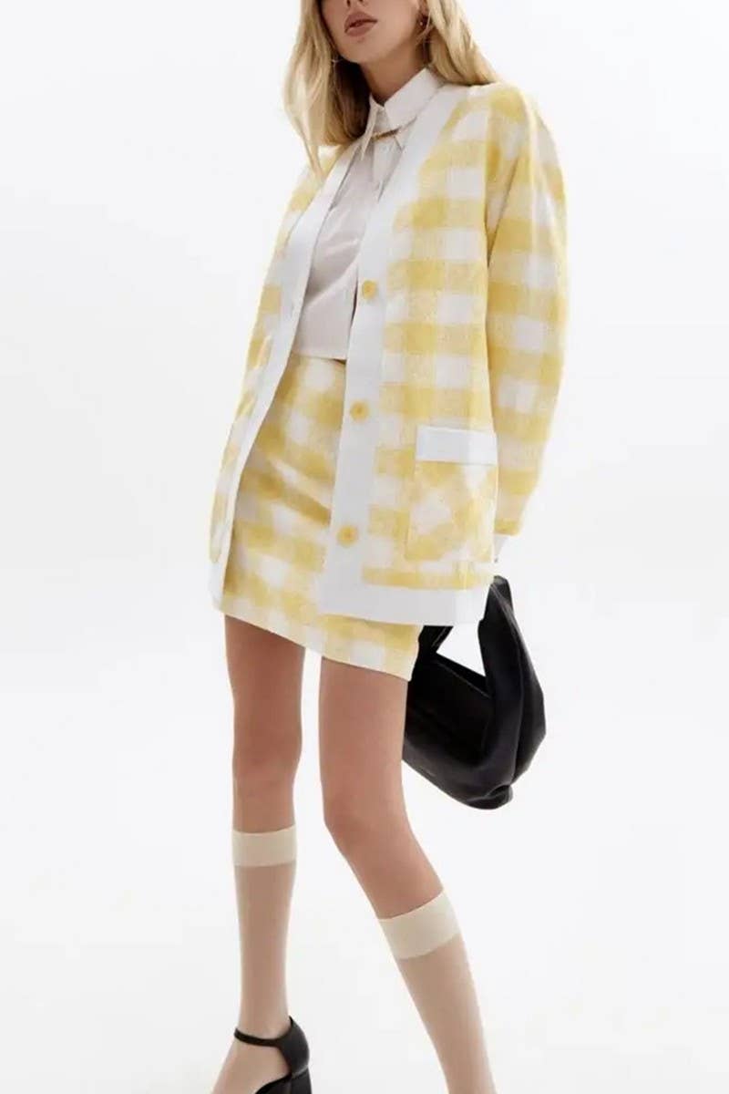 Sweater cardigan wrap hip skirt two-piece set