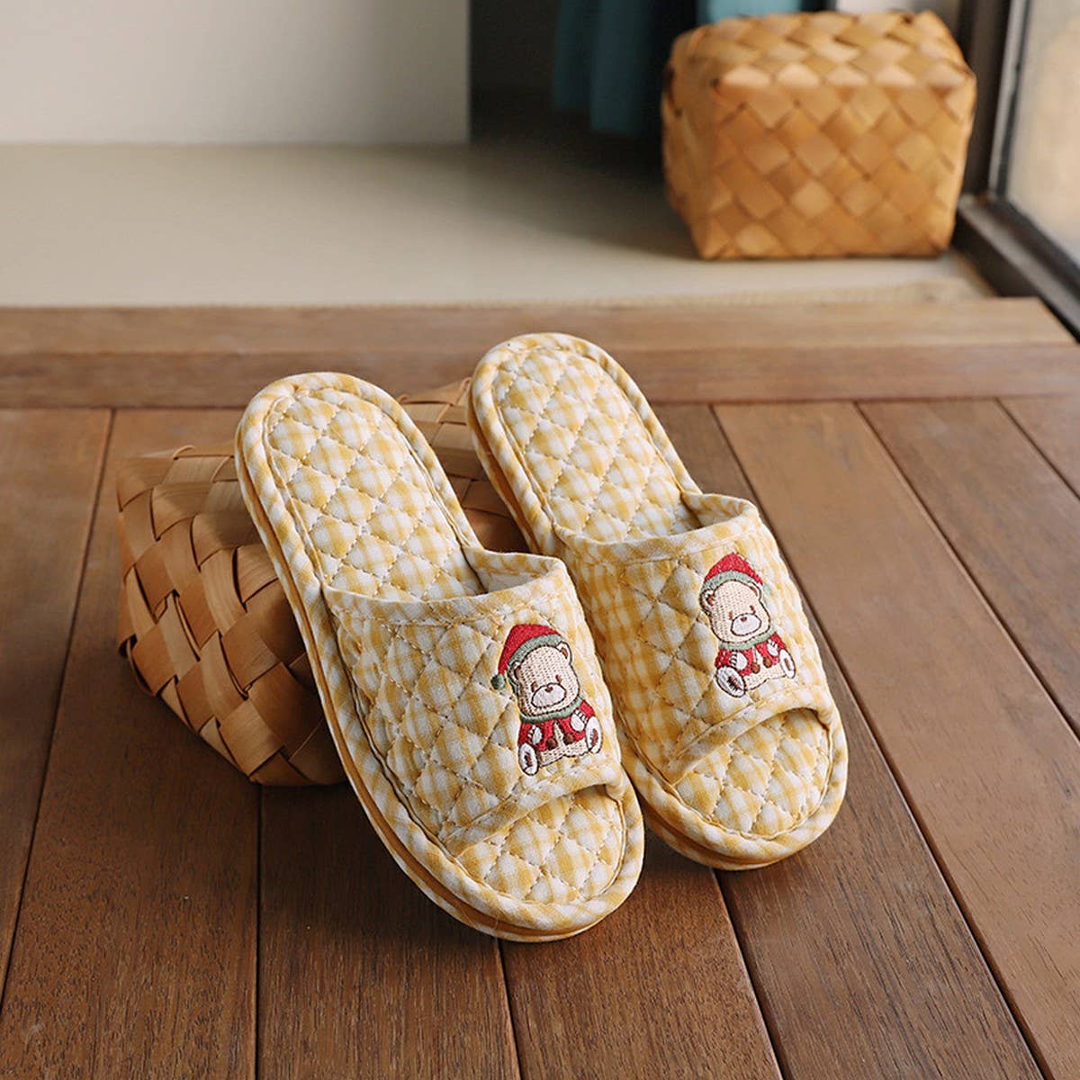Cute Bear Cotton Slippers with Thick Sole