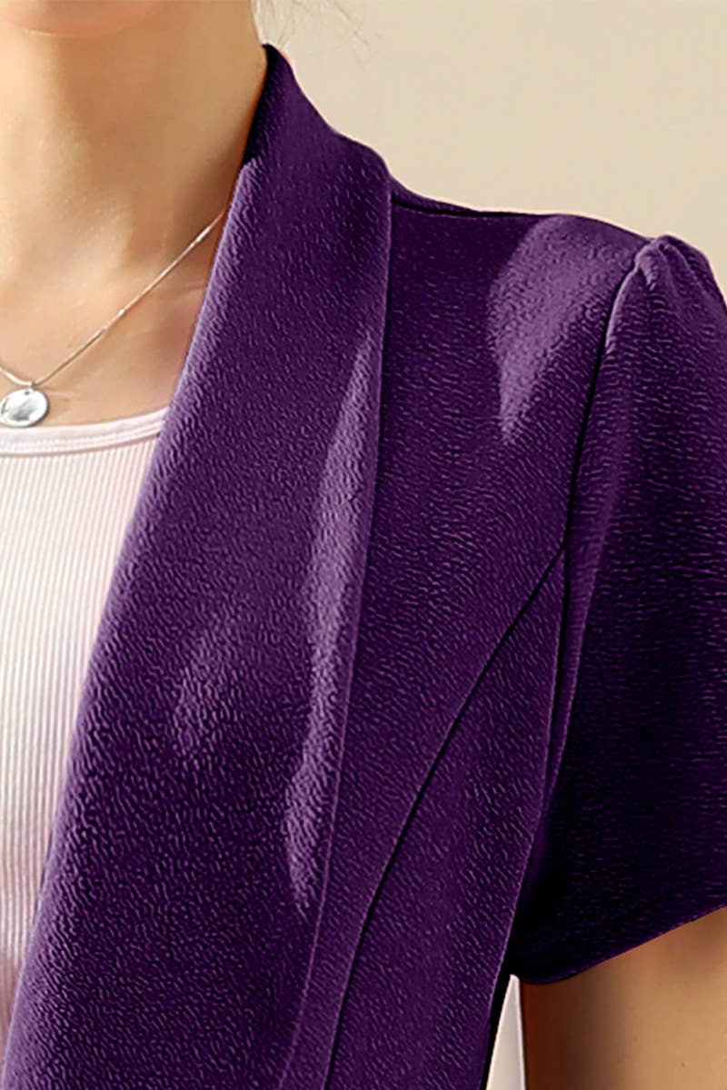 CWOBL095-P_Short Sleeve Open Front Draped Ruffles Blouses