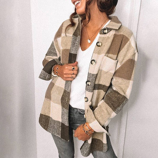 FLANNEL PLAID BREASTED SHIRT JACKET