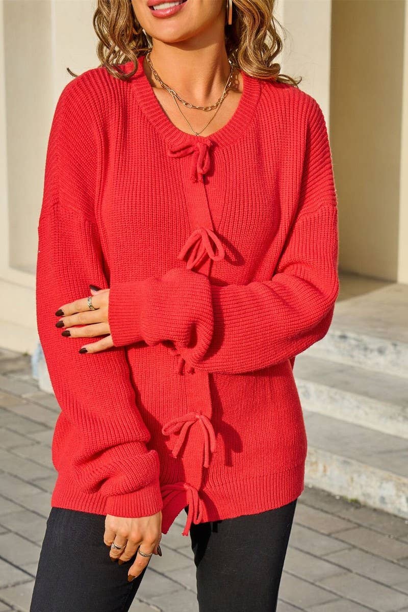 CWOSWL07607_BOW BUTTON CREWNECK LONG SLEEVE KNIT TOP