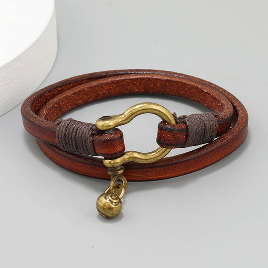 CREATIVE RETRO TWO-CIRCLE MEN'S LEATHER BRACELET