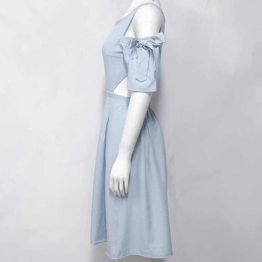 Sexy off-the-shoulder bow short-sleeved dress