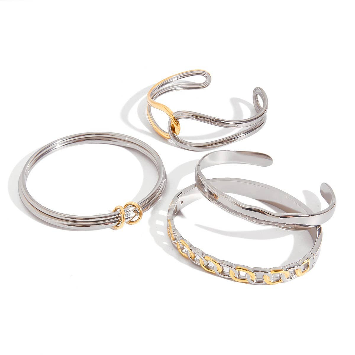 Classic Two-Tone Double Ring Bangle, 18K Gold