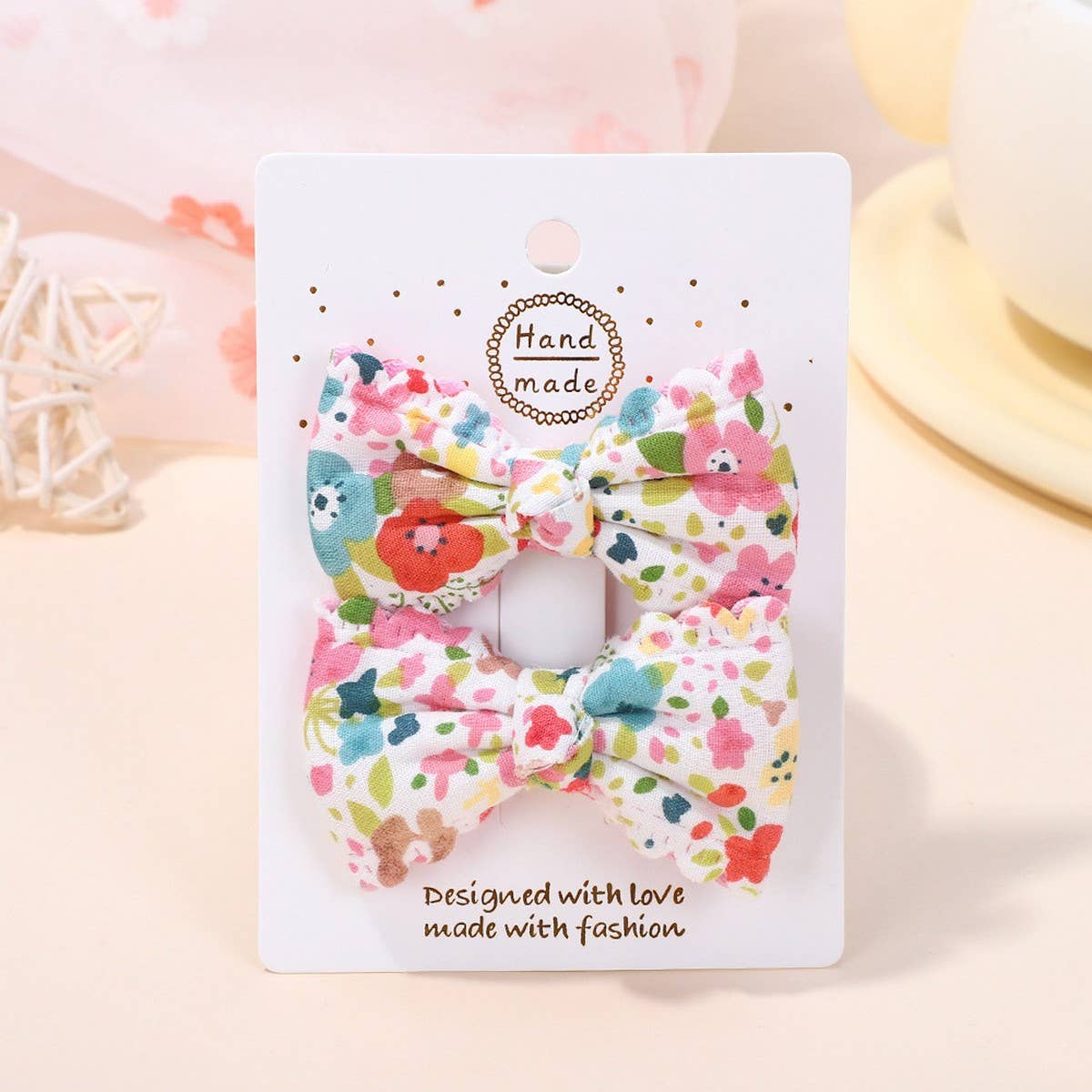 Baby Pink Plaid Lace Bow Hair Clip Set_CWAHA6705