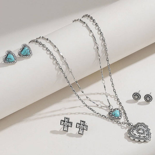 NEW STACKING HEART PEACH NECKLACE EARRINGS SET_CWAJE2917