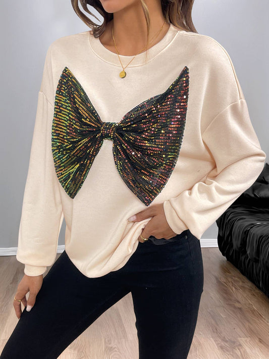 Laid-back style loose sequined bow hoodie