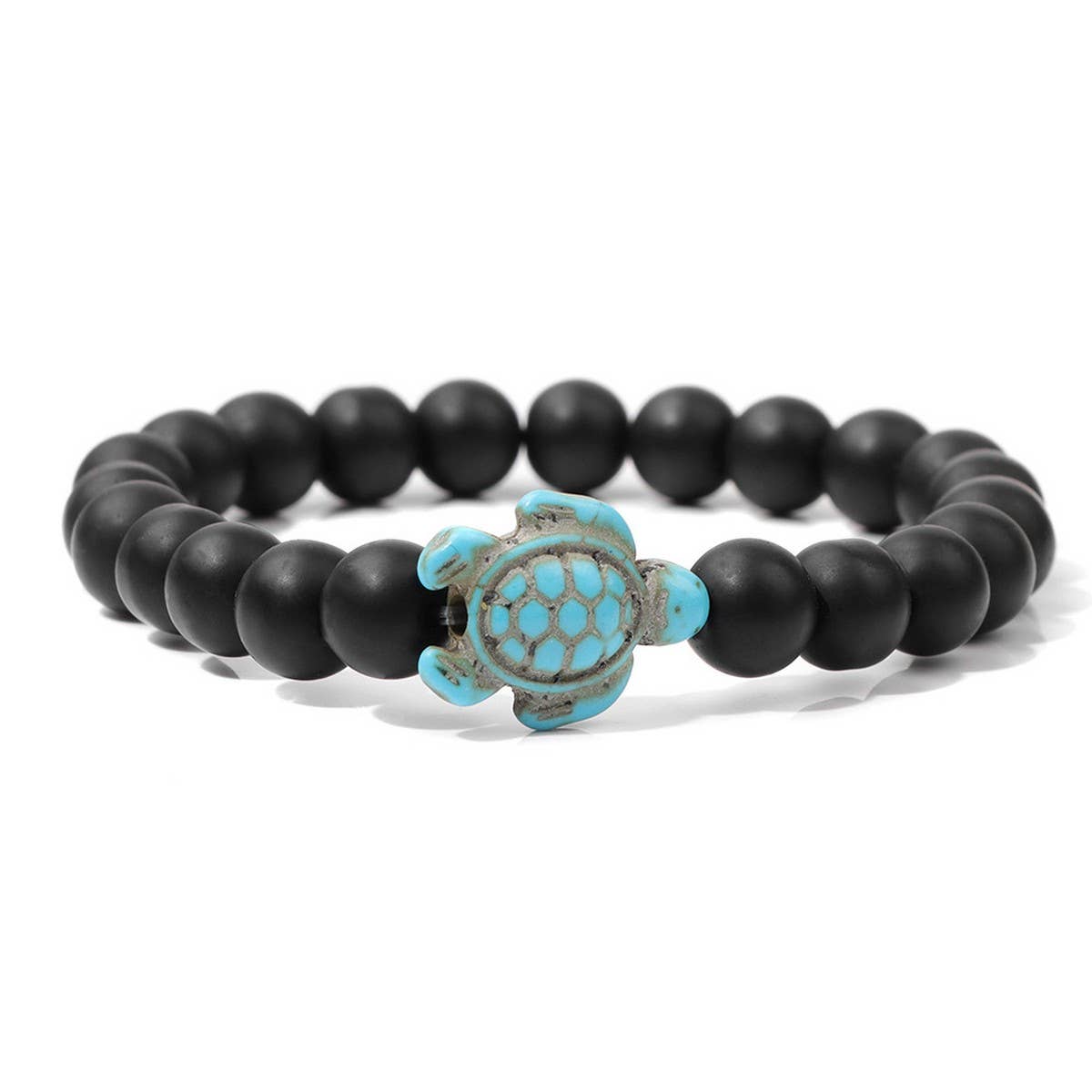 CWAJE3879_BEACH TURQUOISE TURTLE BEADED SIMPLE BRACELET