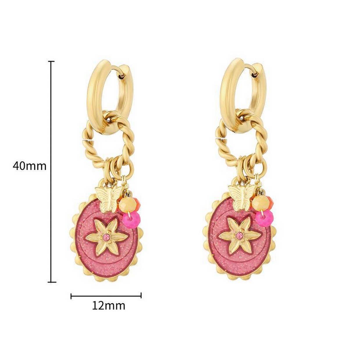 Fashion Pink Flower Round Stainless Steel Studs_CWAJE4989