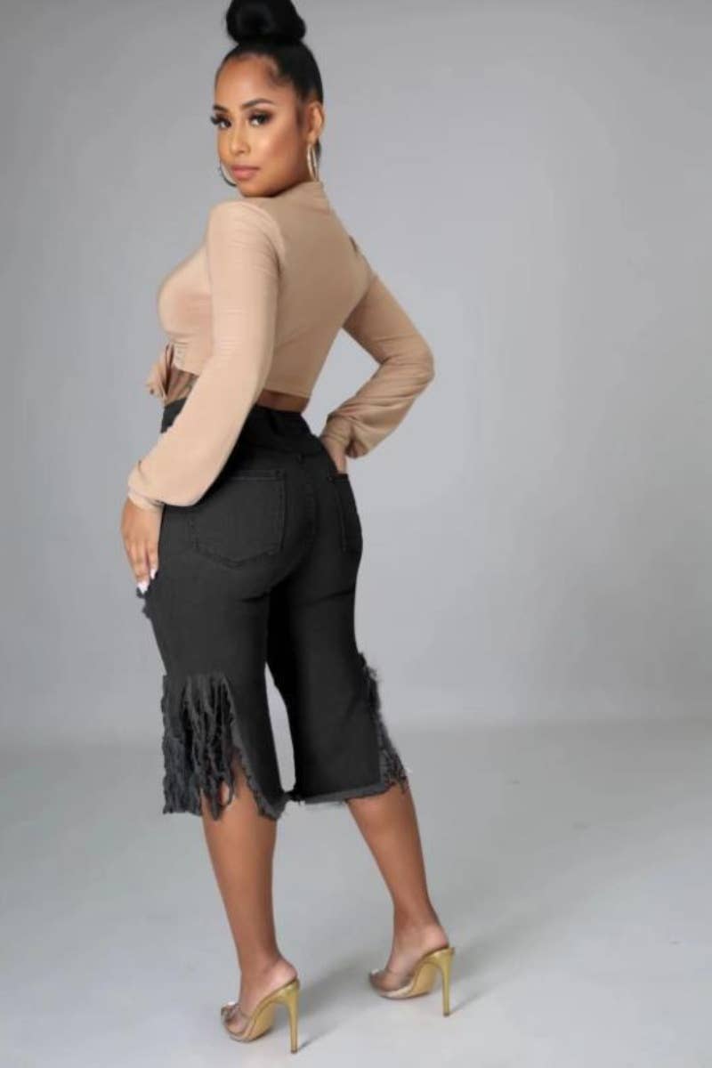 WOMEN'S STRETCH JEANS WITH RIPPED FRINGE_CWJS0167