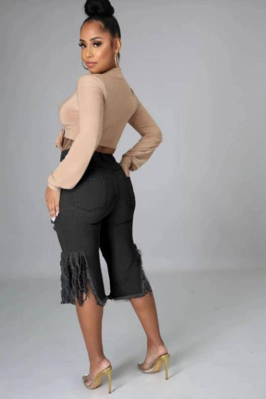 WOMEN'S STRETCH JEANS WITH RIPPED FRINGE_CWJS0167