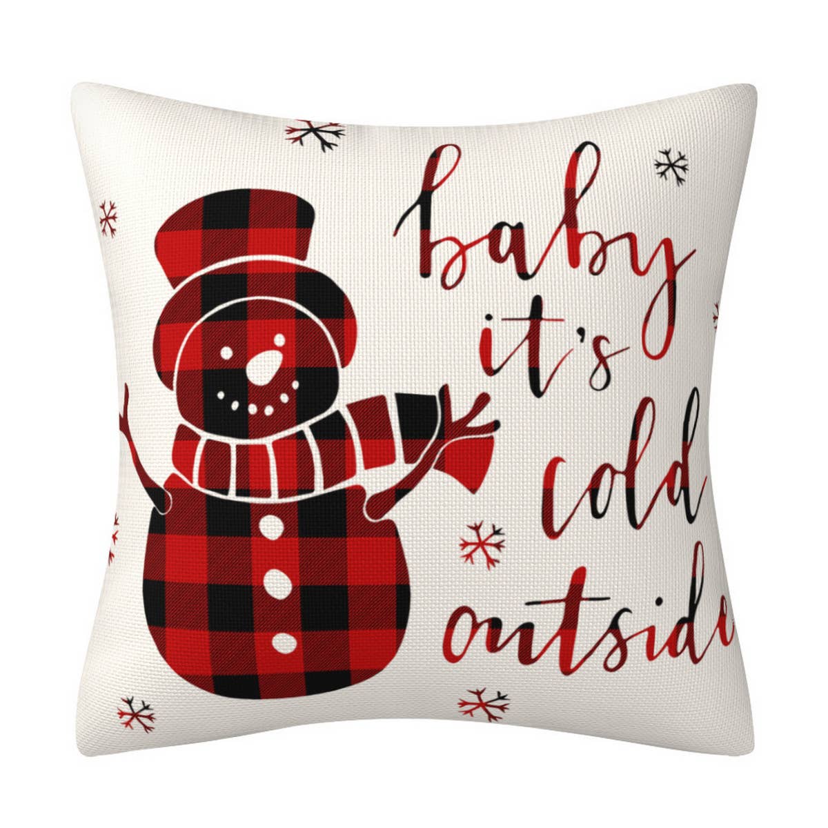 CHRISTMAS FESTIVE RED PLAID SNOWMAN PILLOWCASE
