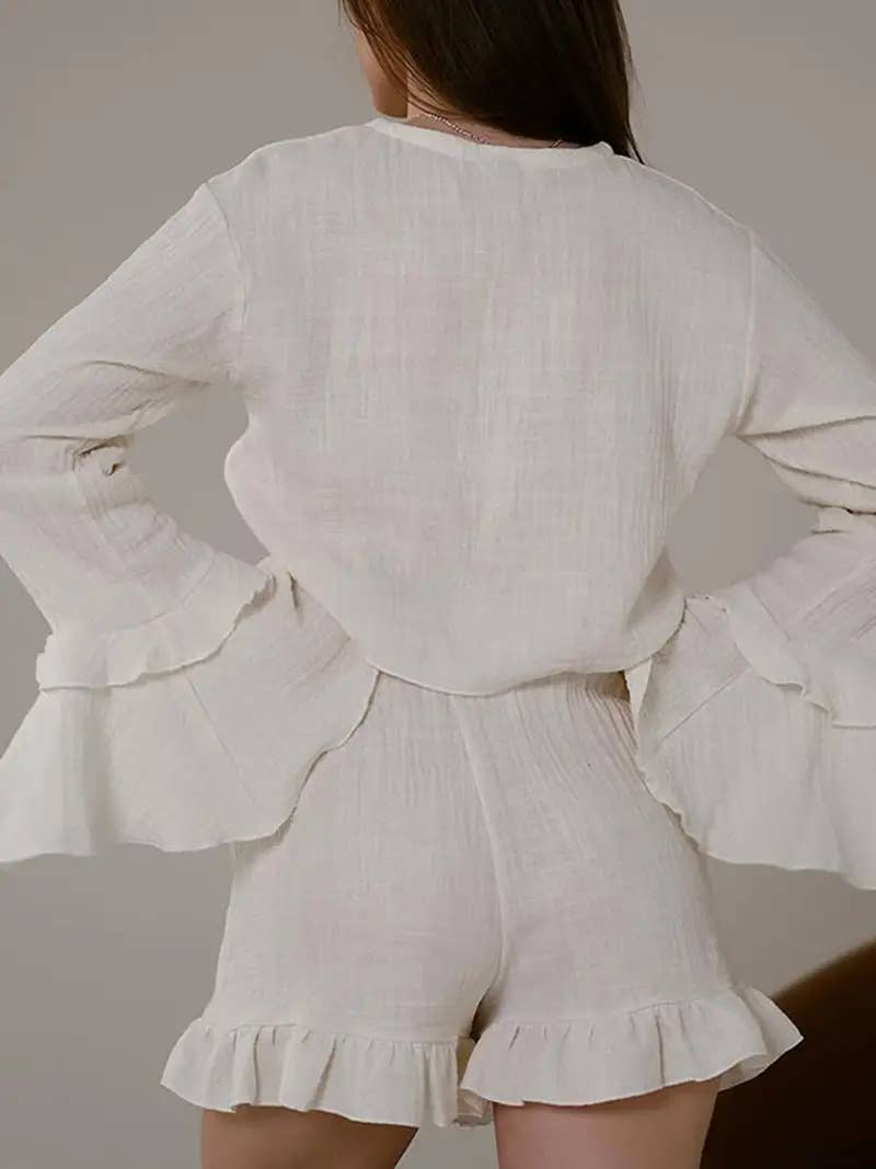 Loose ruffled thin long-sleeved and short suit