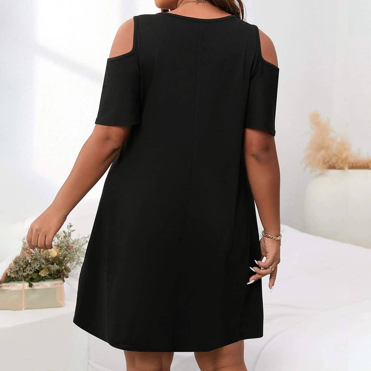 OFF SHOULDER LOOSE SOLID COLOR CASUAL DRESS