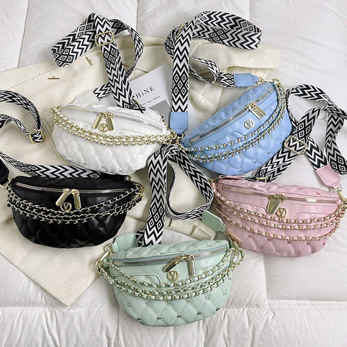 PU TRIPLE CHAIN STRAP BELT BAG,CROSSBODY BAG_CWAB0944