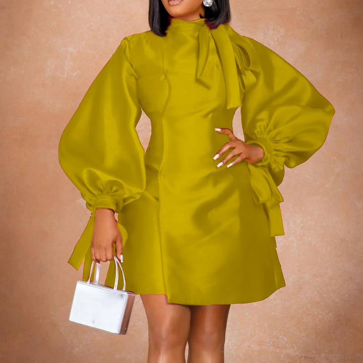 FASHIONABLE DRESS WITH PUFF SLEEVES AND WAIST