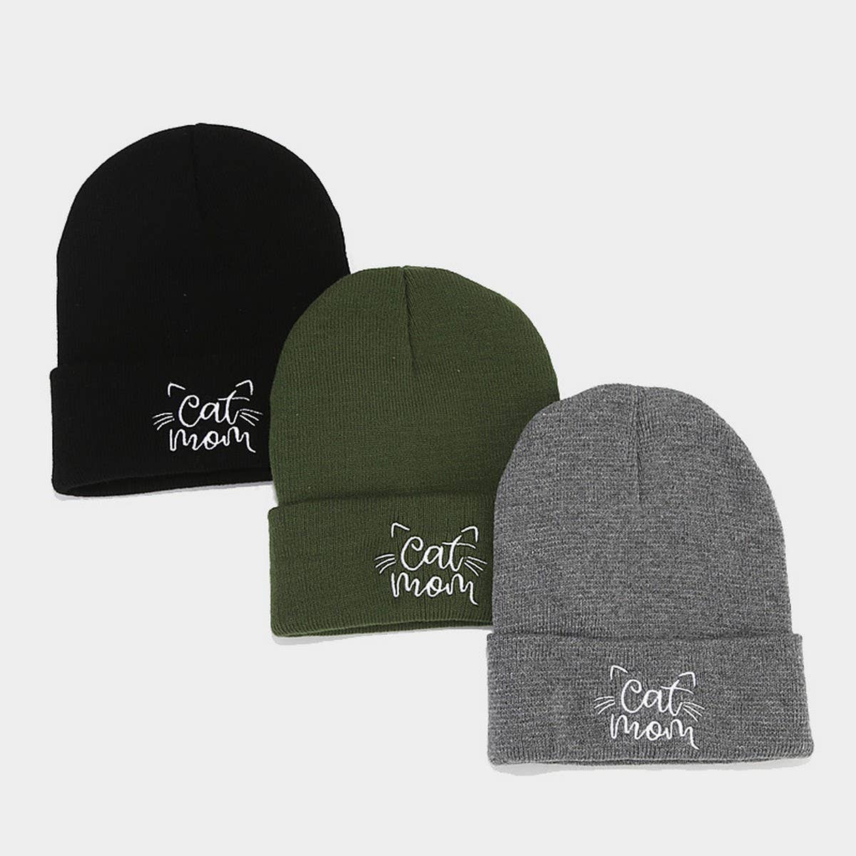 CAT MOM EMBROIDERY SIMPLE PILE HAT KNITTED HAT_CWAH2069