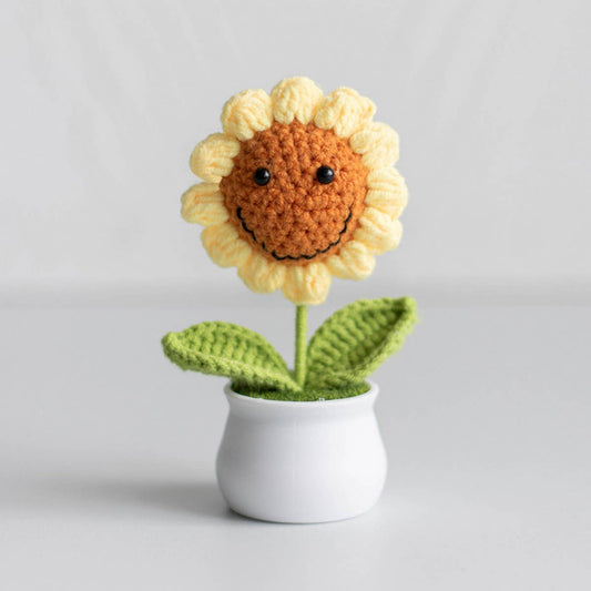 CWMM9271_HAND-KNITTED SUNFLOWER POTTED ORNAMENTS
