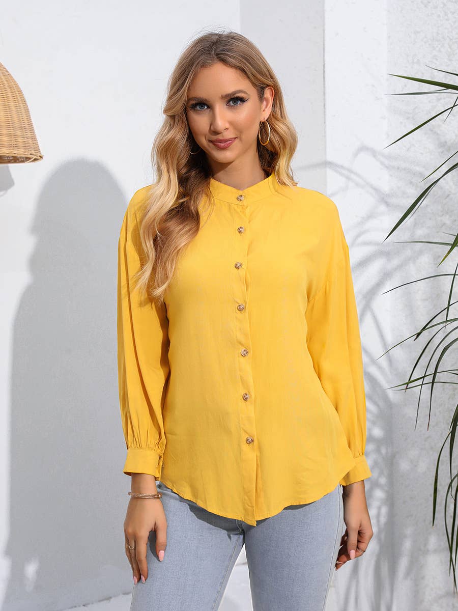 WOMEN'S  SOLID COLOR LONG SLEEVE CASUAL  SHIRT