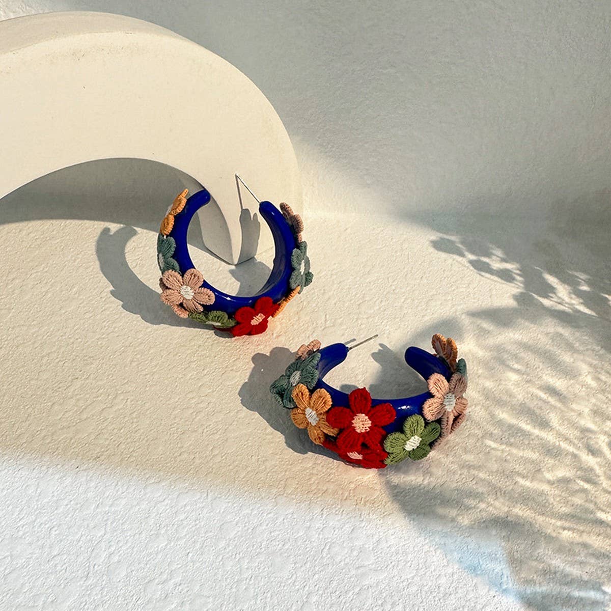 Summer Embroidered Flower Stud Earrings ??Handmade_CWMM6184