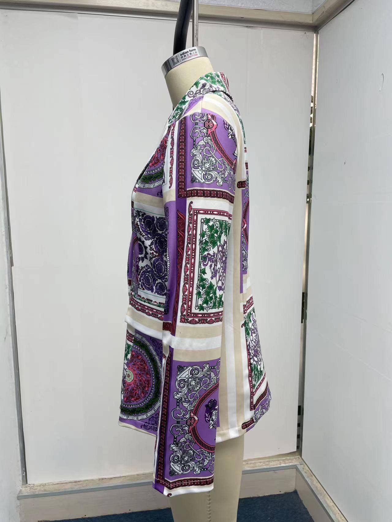 LAPEL LONG SLEEVE FASHION SEXY PRINTED SUIT