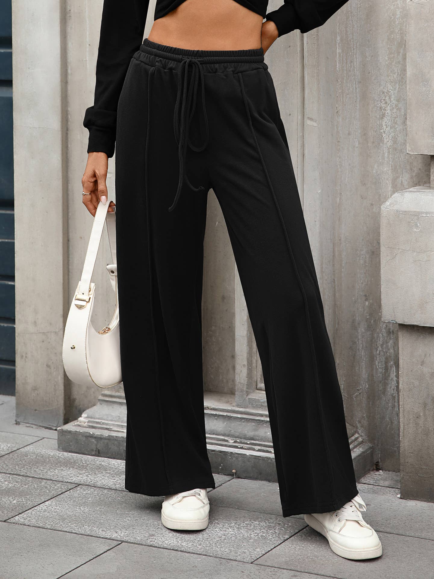 Solid color velvet drawstring loose casual pants