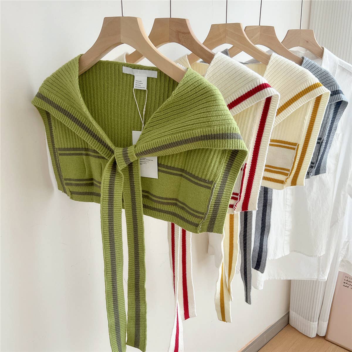 Knit Knot Shawl ? Striped Collar Wrap for Women