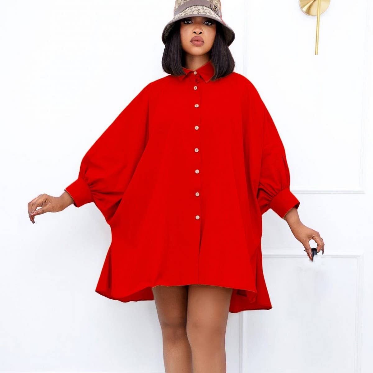 LOOSE LAPEL SOLID COLOR OVERSIZED SHIRT DRESS