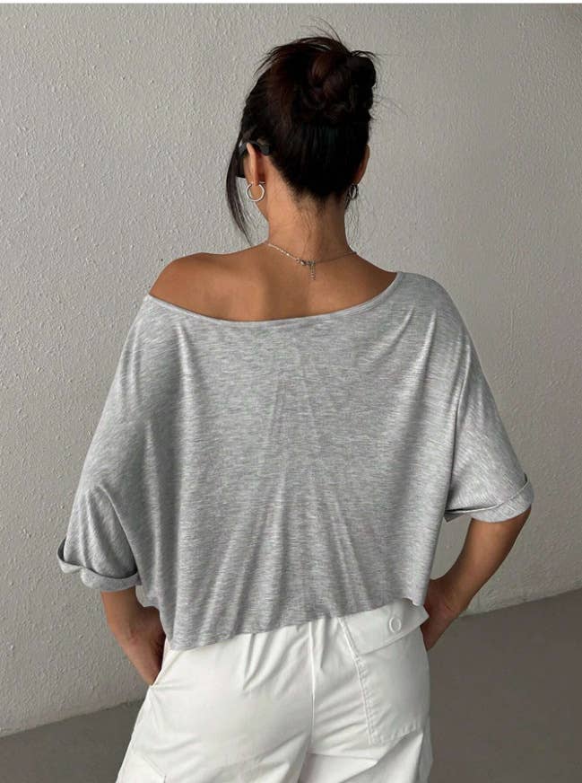 Sexy crop top and a large neckline short T-shirt