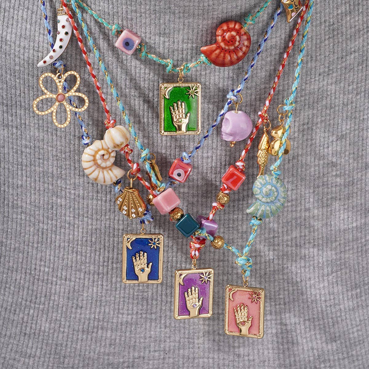 Evil Eye Shell Necklace with Color Rope_CWMM7528