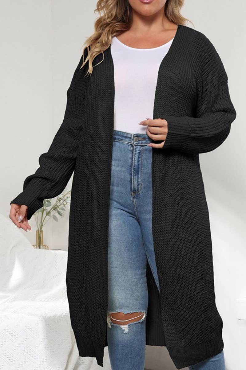 CWOSWL1596_PLUS Size Casual Open Front Long Cardigan Sweater
