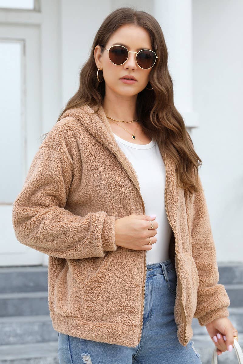 CWOCO0332_LOOSE CASUAL THICKENED HOODED PLUSH JACKET